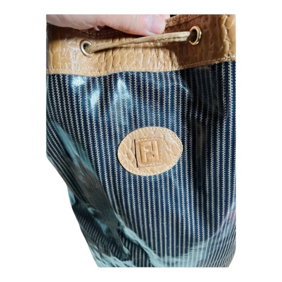 FENDI Authentic RARE Pequin Striped Nylon Drawstring XL Bucket Backpack - Picture 3 of 9